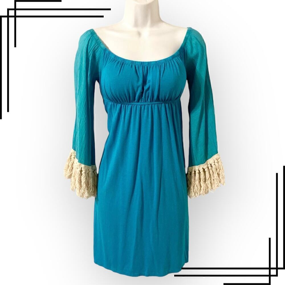 VaVa by Joy Han Women's M Aqua Blue Dress with Fringe